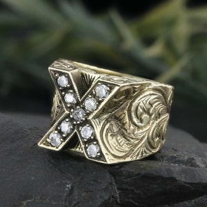 Anillo de letras X de plata, Anillo de alfabeto X, Anillo inicial de la A a la Z, Anillo de tipo de alfabeto de plata, Anillo de letras de plata Alfabeto en negrita Anillo celta