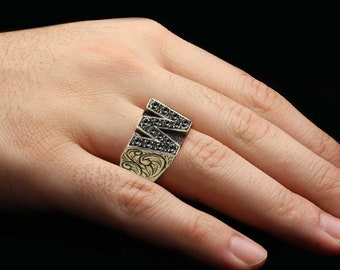 Silver W Letter Ring, W Alphabet Ring, A-Z Initial Ring