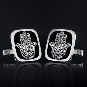 Sterling Silver Hamsa Hand of God Cufflinks, 925K Sterling Silver Hamsa Hand Religious Cufflinks, Silver Gold Plated Mens Hamsa Cufflinks