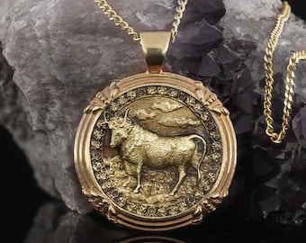 Stier Sternzeichen Silberanhänger - Stier Halskette - Stier Sternzeichen Geburtstagsgeschenk - Sterling Silber Stier Anhänger - Stier Horoskop Medaillon