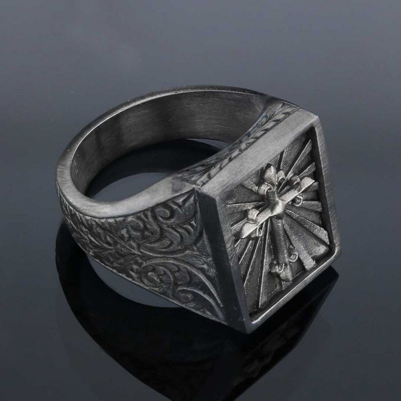 Silver Cross Men's Ring Cross Ring Christian Etsy