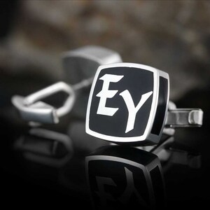 Gemelos con nombre personalizado de plata de 925K, Gemelos con iniciales, Gemelos de boda grabados, Gemelos con letras de plata de ley, Gemelos para hombre