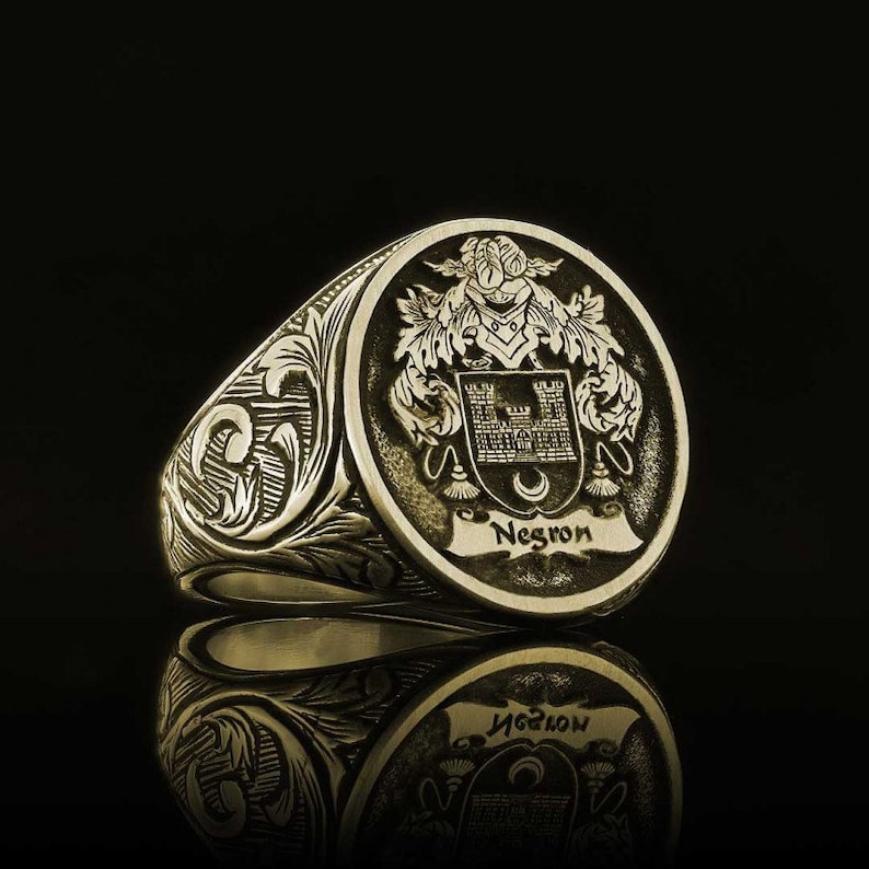 Silver Custom Ring Family Crest Rings Coat of Arms Etsy
