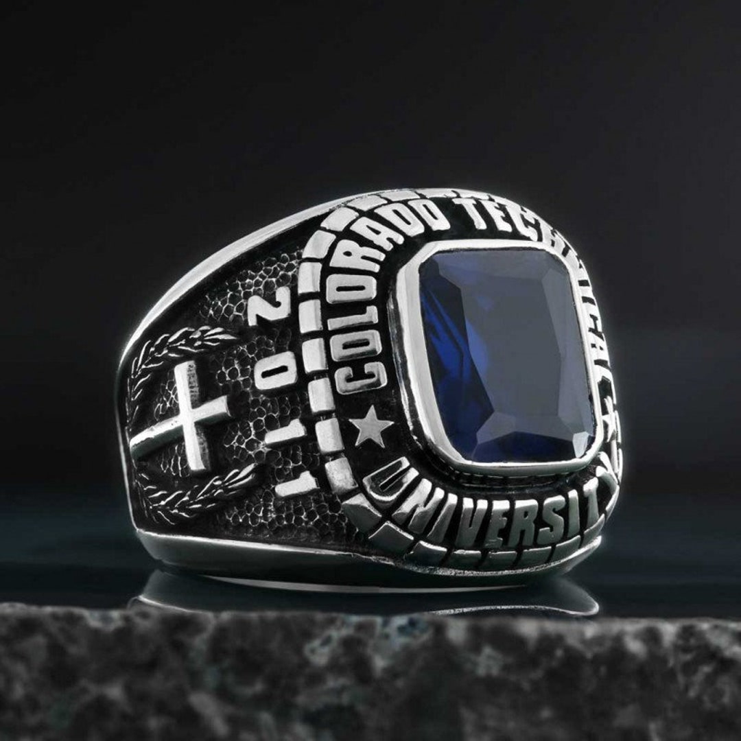 Silver Custom College Class Ring, School Ring, Graduation