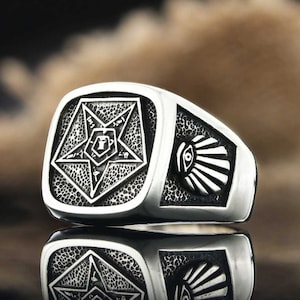 Eastern Star Masonic Ring, Sterling Silver Mason Ring, Masonry Silver Ring, Special Masonic Lodge Ring, Silver Masonic Special Design Ring