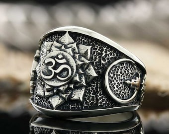 Bague OM en argent sterling, bijou spirituel hindou