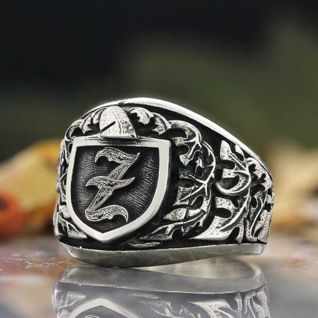 Silver A-Z Initial Ring , Custom Signet Ring, Z Letter Ring