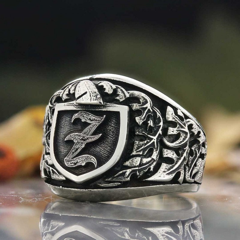 Silver A-Z Initial Ring Custom Signet Ring, Z Letter Ring, 925