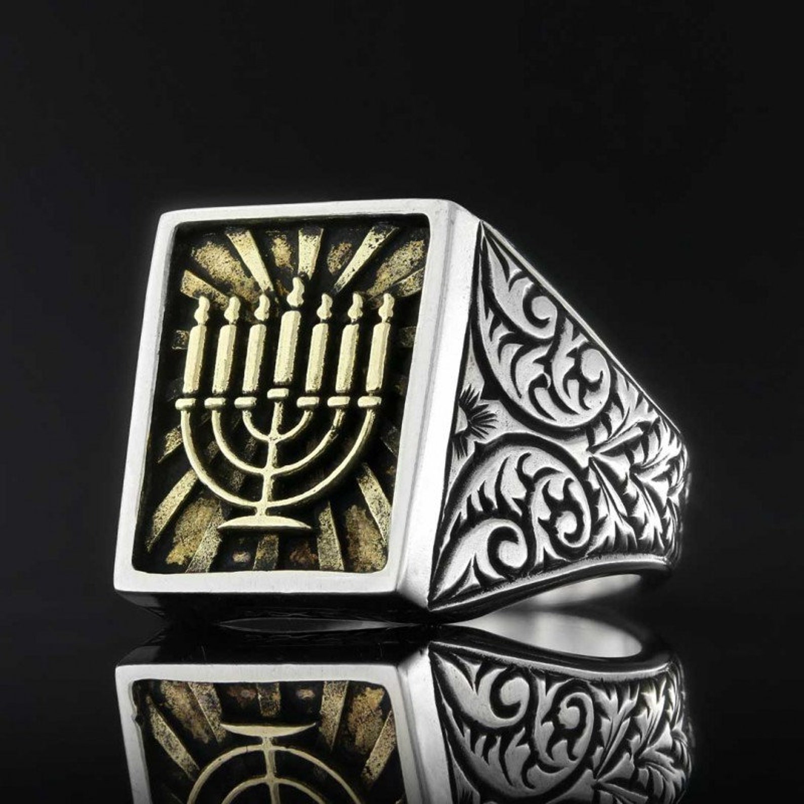 MENORAH ISOLATED RING Sterling Silver Menorah Ring Jewish Etsy