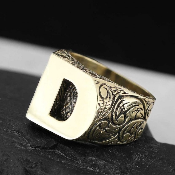 Letter R 14KT Yellow Gold Initial Ring