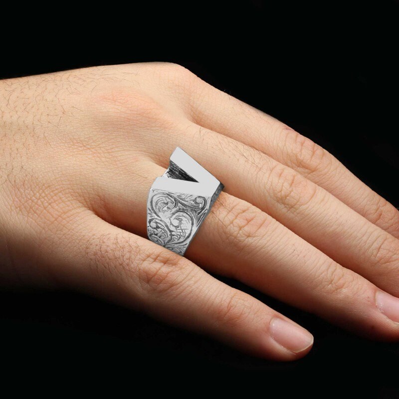 925 Sterling Silver Letter Ring, Letter V Ring, A-Z Initial