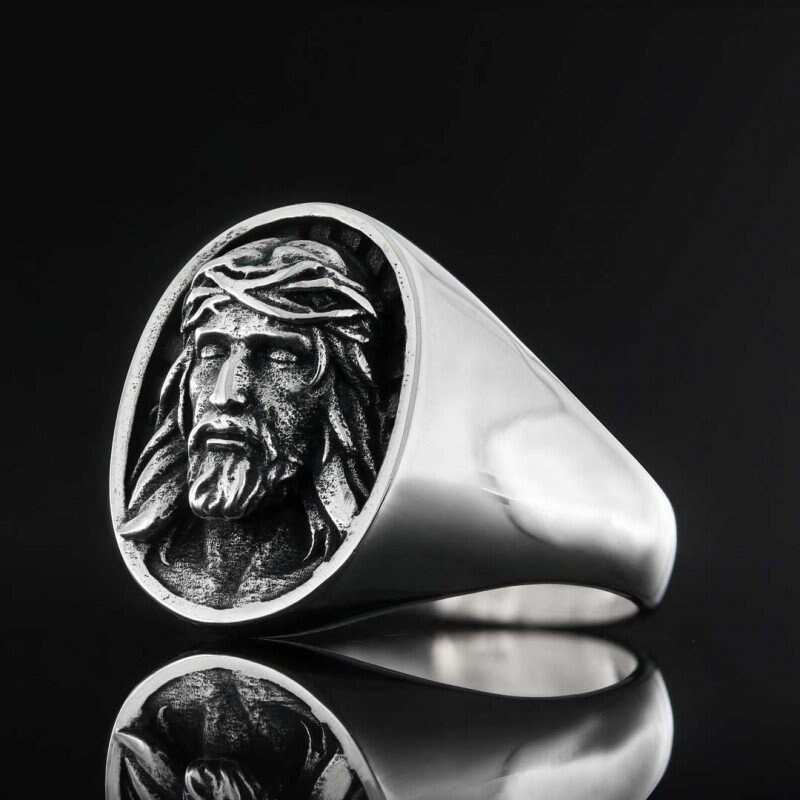 Silver Jesus Embossed Christ Ring Mens Jesus Silver Ring Etsy UK