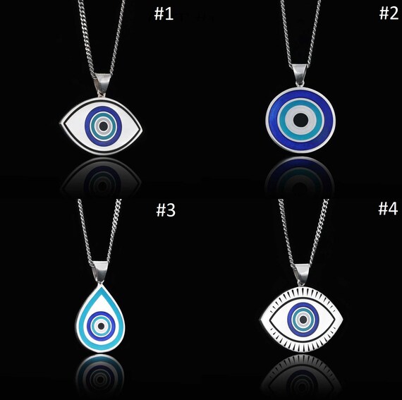 thumbnail image 2 of 925K Silver Plated Evil Eye Pendant Necklace Turkish Greek Charm 45cm Chain 2 of 4