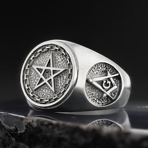 Pentagram Masonic Ring, Silver Masonic Ring, Silver Lodge Ring, Sterling Silver Masonry Ring