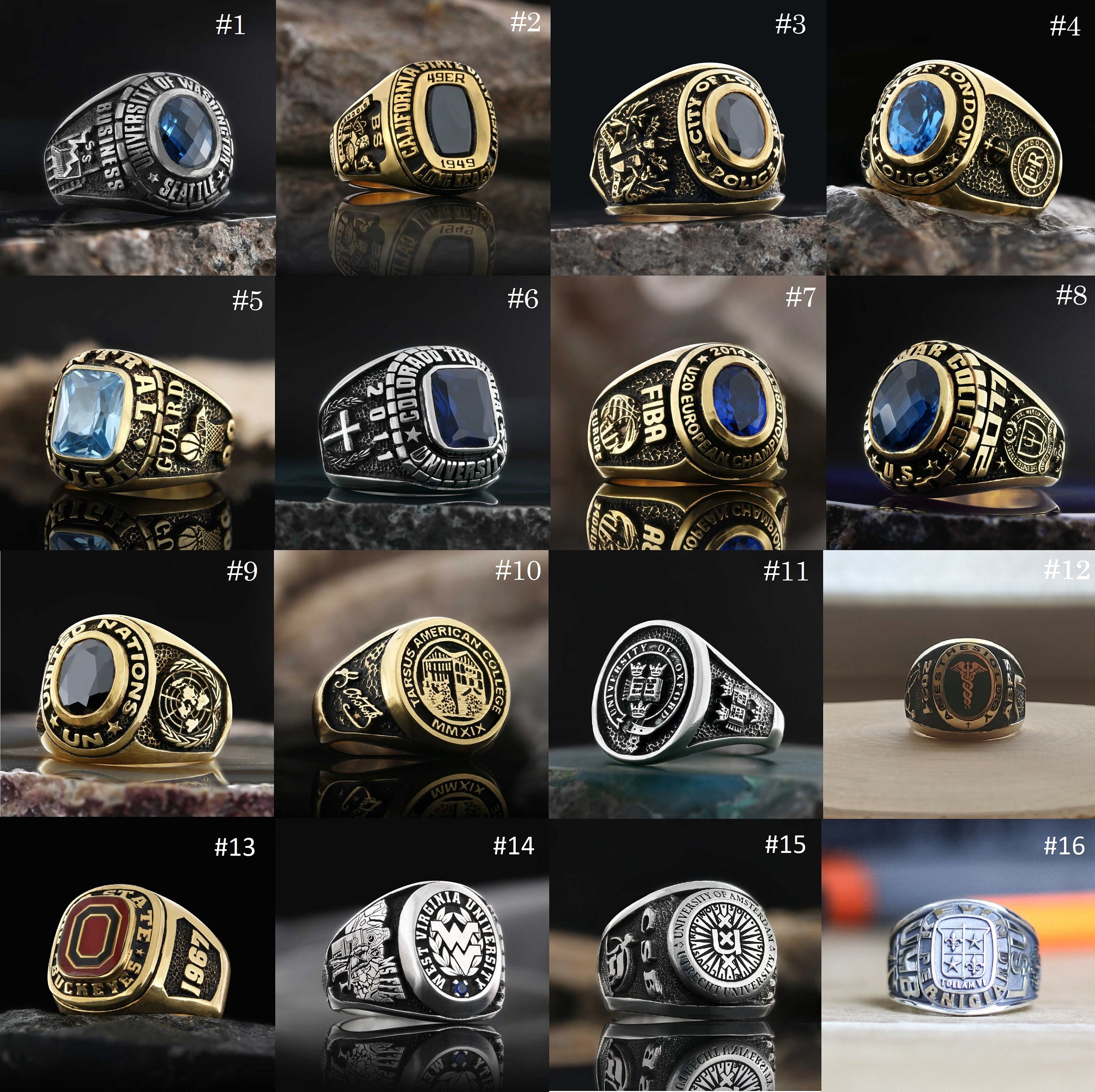 Amazon.com: Ccjcinata Fully Personalized Sterling Silver Class Rings for Men  and Women Birthstone Graduation Rings High School Sizes 5-15 Men's High  School Rings : Clothing, Shoes & Jewelry