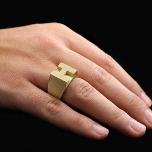 Anillo de letras de plata esterlina 925, anillo de letras H, anillo inicial de la A a la Z, anillo de tipo alfabeto de plata, alfabeto en negrita de anillo de letra de plata, anillo de alfabeto