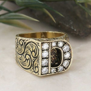Anillo de letras D de plata, Anillo del alfabeto D, Anillo inicial de la A a la Z, Anillo de tipo alfabeto de plata, Anillo de letras de plata Alfabeto en negrita Anillo celta