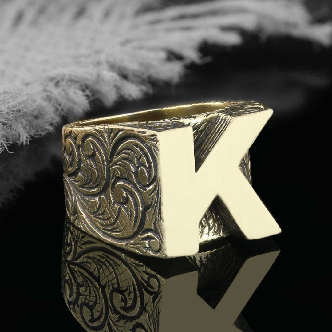 14K Yellow Gold 0.05ct Diamond Initial K Ring for Her For Sale at 1stDibs | k  initial ring gold, k initial gold ring, letter k ring