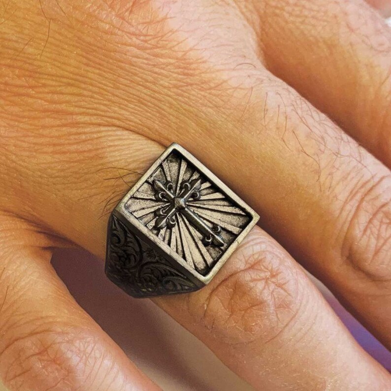 Silver Cross Men's Ring Cross Ring Christian Etsy