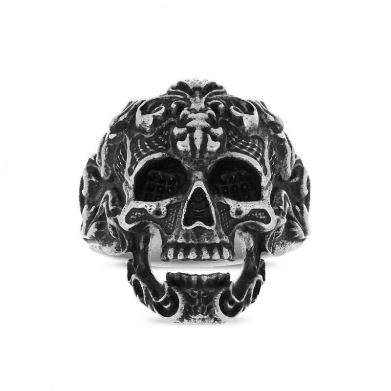 PATTERNED SKULL RING Silver Skull Sring 925 Sterling Silver - Etsy