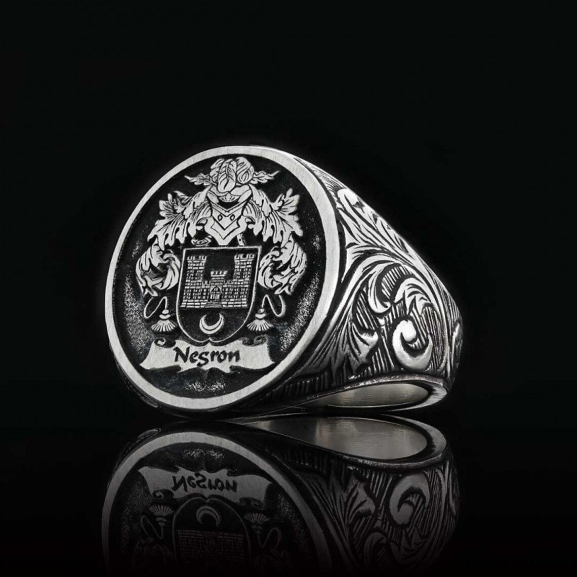 Silver Custom Ring Family Crest Rings Coat of Arms Etsy