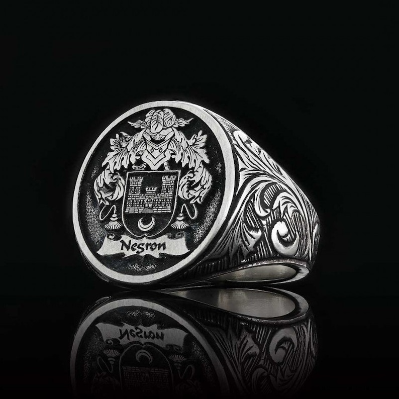 Silver Custom Ring Family Crest Rings Coat of Arms Etsy