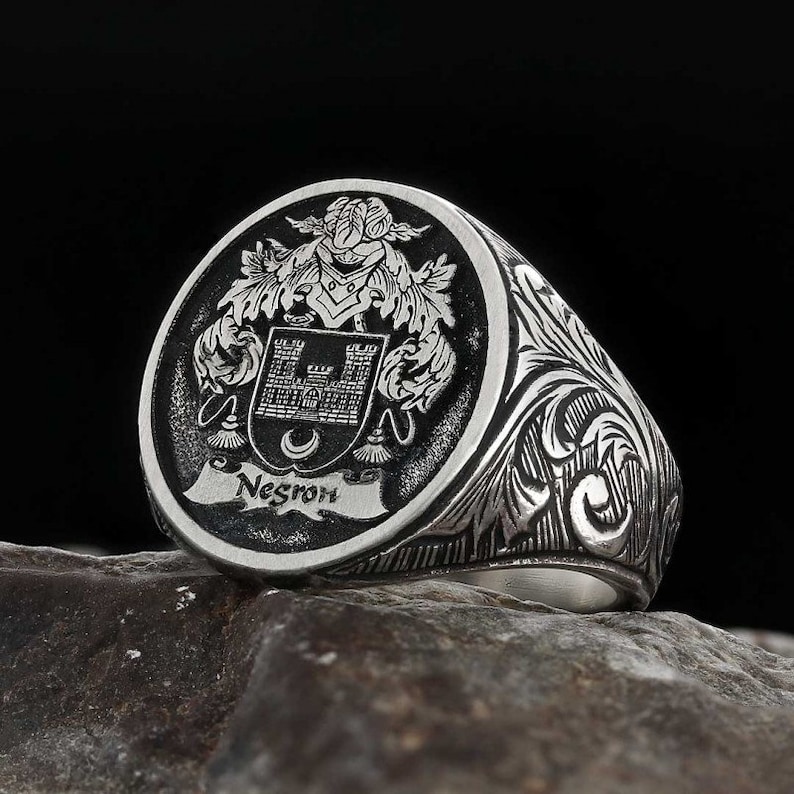Silver Custom Ring Family Crest Rings Coat of Arms Etsy