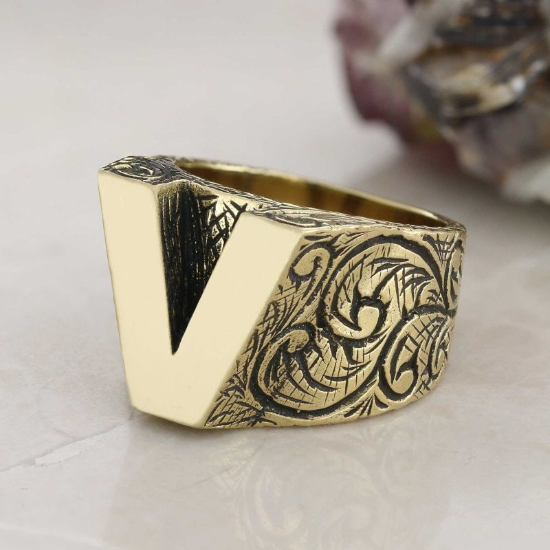 925 Sterling Silver Letter Ring, Letter V Ring, A-Z Initial