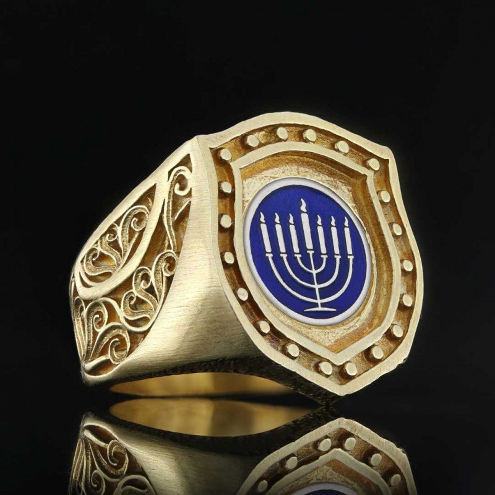 MENORAH EMBROIDERED RING Sterling Silver Menorah Ring Hebrew Etsy