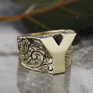 Anillo de letras de plata esterlina 925, anillo de letras Y, anillo inicial de la A a la Z, anillo del alfabeto del monograma de plata, anillo de letras en negrita de diseño celta plateado