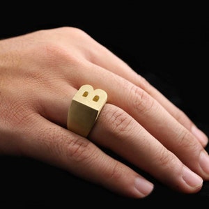 Anillo de letras de plata esterlina 925, anillo de letras B, anillo inicial de la A a la Z, anillo de tipo de alfabeto de plata, alfabeto en negrita de anillo de letra de plata, anillo de alfabeto