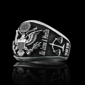 US Army Personalized Ring, Silver US Eagle Embossed Ring, USA Eagle ...