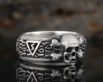 Silver Skull Motif Ring, Silver Skull Band Ring, 925 Sterling Silver Skull Model Ring