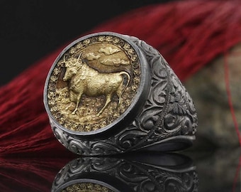 Taurus Zodiac Silver Ring - Taurus Ring - Birthday Gift - Sterling Silver Taurus Ring - Horoscope Ring, Taurus Horoscope Ring, Silver Taurus