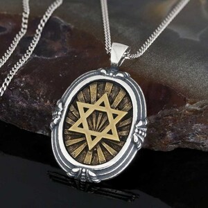 Silver Magen David Jewish Pendant, Sterling Silver Jewish Star Necklace, 925K Silver Hebrew Star Medallion, Star Of David Pendant