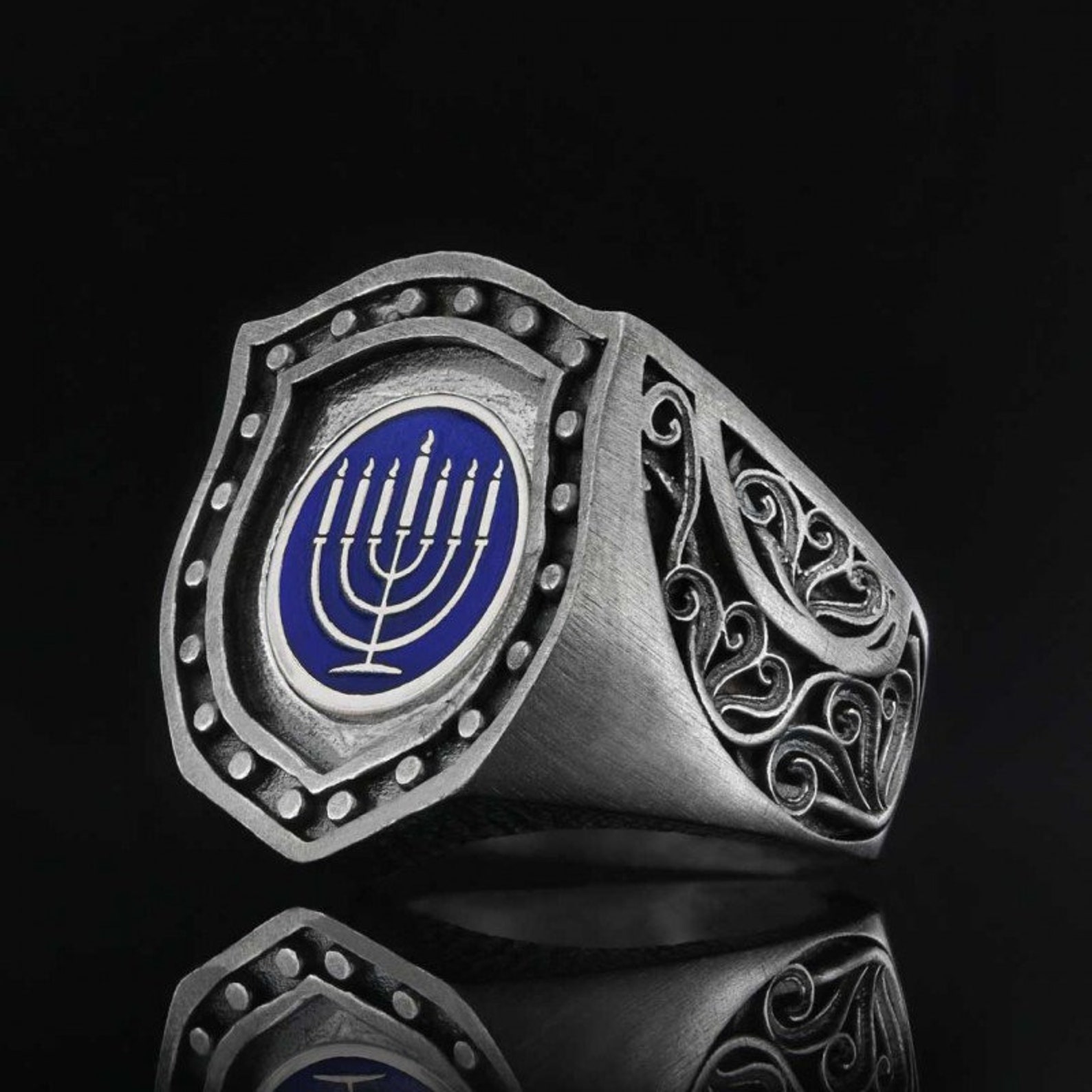 MENORAH EMBROIDERED RING Sterling Silver Menorah Ring Hebrew Etsy