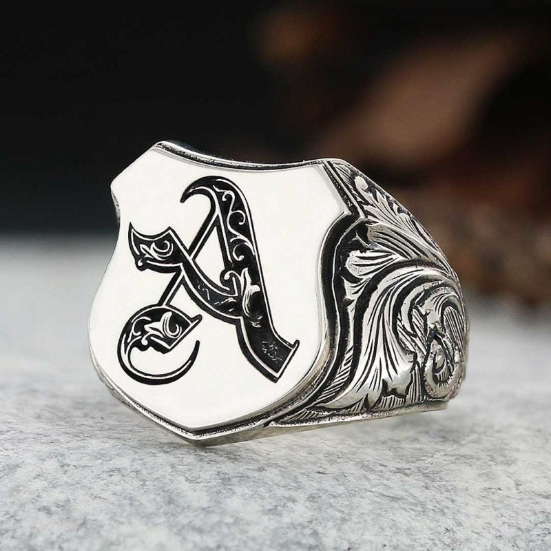 925 Sterling Silver Letter Ring, Custom Signet Ring, A-Z