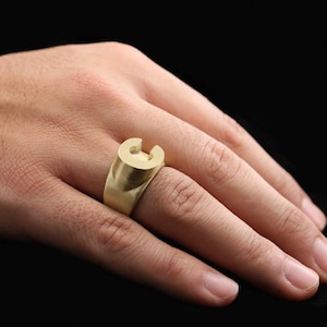 Anillo de letras de plata esterlina 925, anillo de letras C, anillo inicial de la A a la Z, anillo de tipo alfabeto de plata, alfabeto en negrita de anillo de letras de plata, anillo de alfabeto