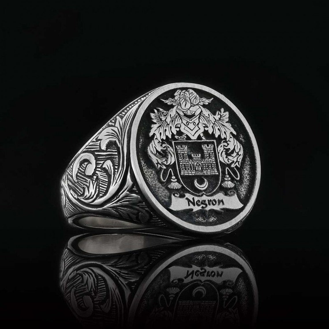 Silver Custom Ring Family Crest Rings Coat of Arms Etsy