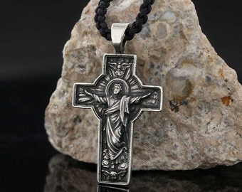 Sterling Silver Jesus Cross Pendant, Christian Necklace