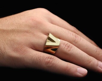 925 Sterling Silver Letter Ring, Letter V Ring, A-Z Initial