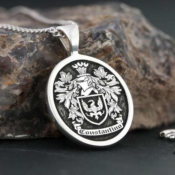 Personalized Family Crest Necklace, Gold Custom Coat of Arms Clan Pendant, Silver Family Seal Pendant, Custom Signet Pendant, Clan Pendant