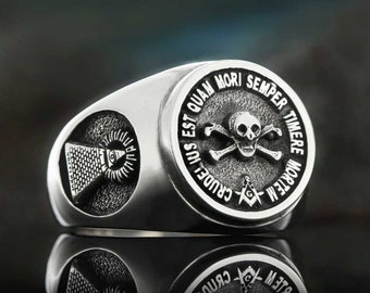 Skull and Crossbones Masonic Ring,  Silver Masonic Ring, Silver Lodge Ring, Sterling Silver Masonry Ring