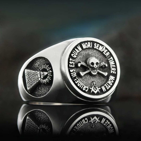 Skull and Crossbones Masonic Ring,  Silver Masonic Ring, Silver Lodge Ring, Sterling Silver Masonry Ring