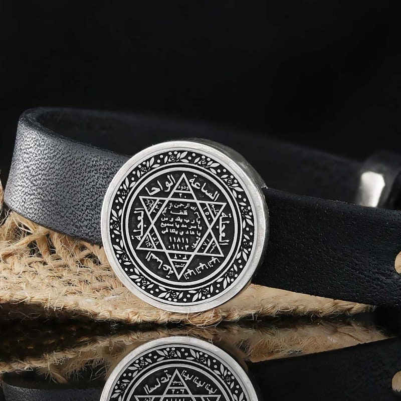 SEAL SOLOMON BRACELET - Bracelet Salomon Sceau en Argent Sterling - Médaillon Étoile de David - Sceau Roi Salomon - Talisman - Amulette Roi Salomon