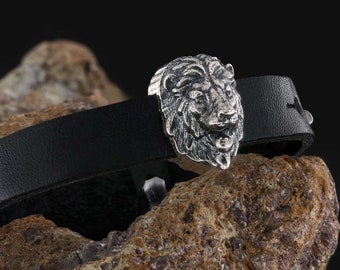 Silver Lion Handmade Sterling Silver Men Charm Bracelet, Leo Zodiac Sign  Men Jewelry, Leo Astrology Leather Bracelet, Horoscope Bracelet