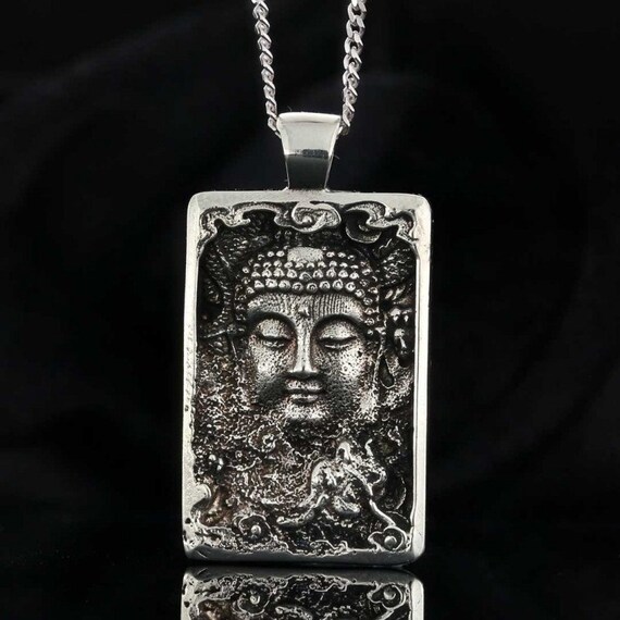 Rectangle Stamped Buddha Face Pendant Rectangle Stamped Buddha Face Pendant