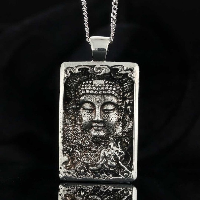 Sterling Silver Buddha Necklace Buddha Pendant Unisex Buddha Etsy