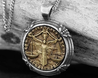 Libra Zodiac Silver Pendant - Libra Necklace - Libra Zodiac Birthday Gift - Sterling Silver Libra Pendant - Libra Horoscope Medallion