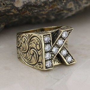 Anillo de letras K de plata, Anillo del alfabeto K, Anillo inicial de la A a la Z, Anillo de tipo alfabeto de plata, Anillo de letras de plata Alfabeto en negrita Anillo celta